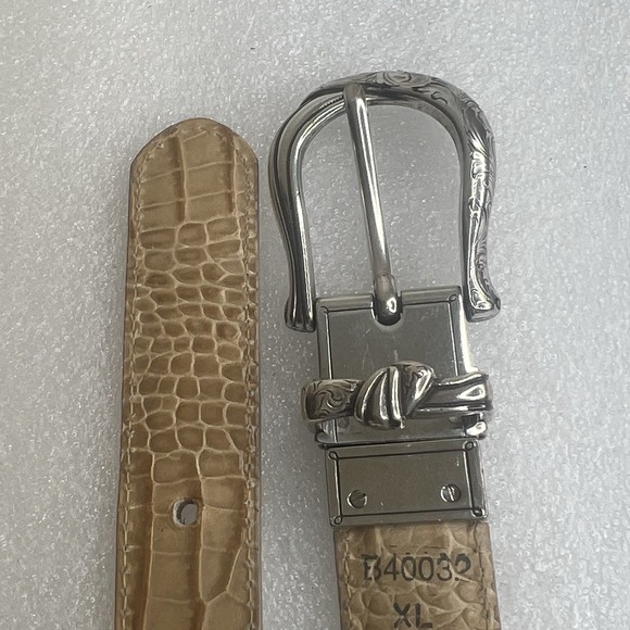 Brighton Leather Croc Embossed White/Beige Belt Ornate Silver Buckle Reversible main image 12